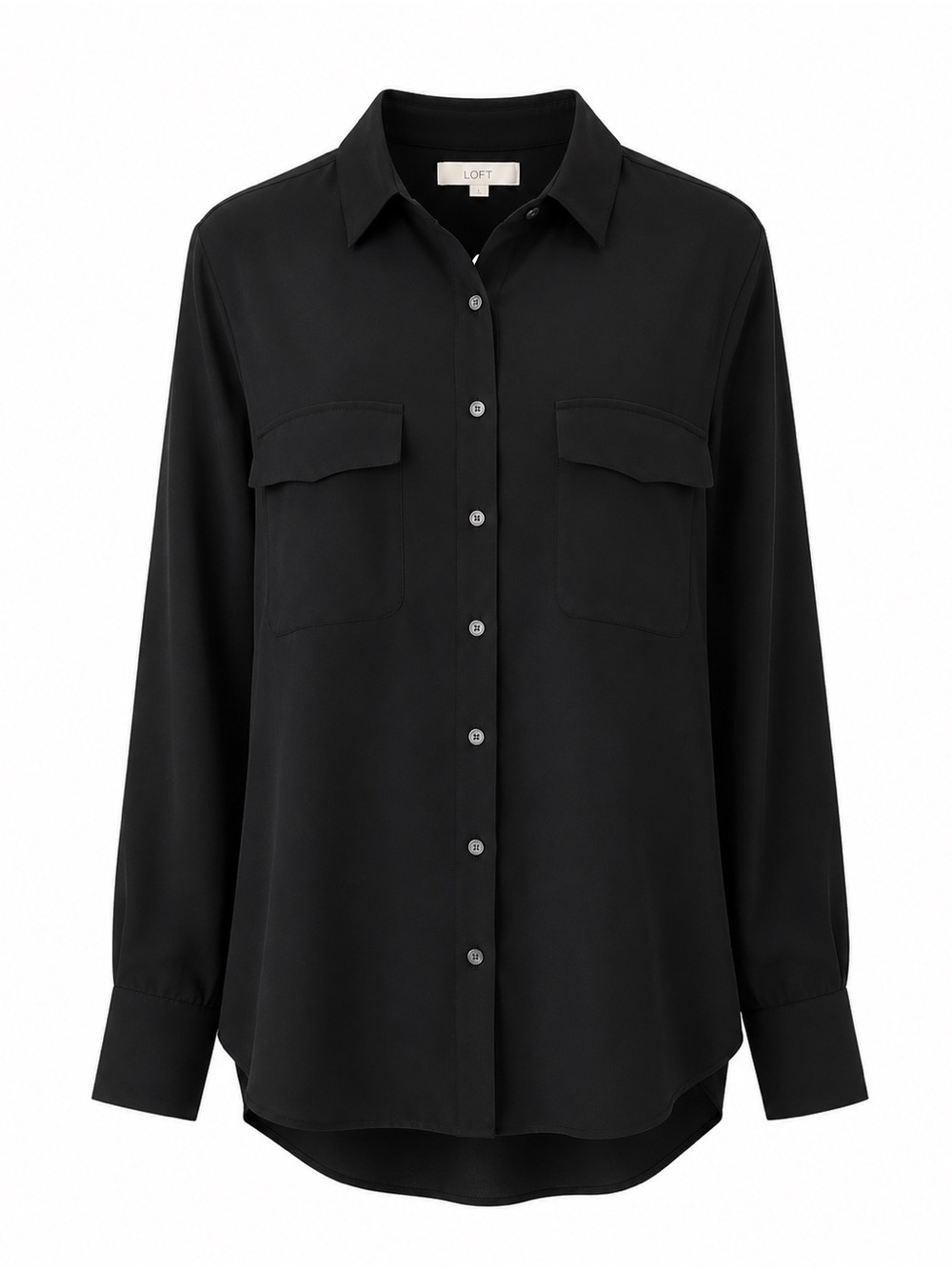 LOFT Black Long Sleeve Utility Button Down Blouse Large
